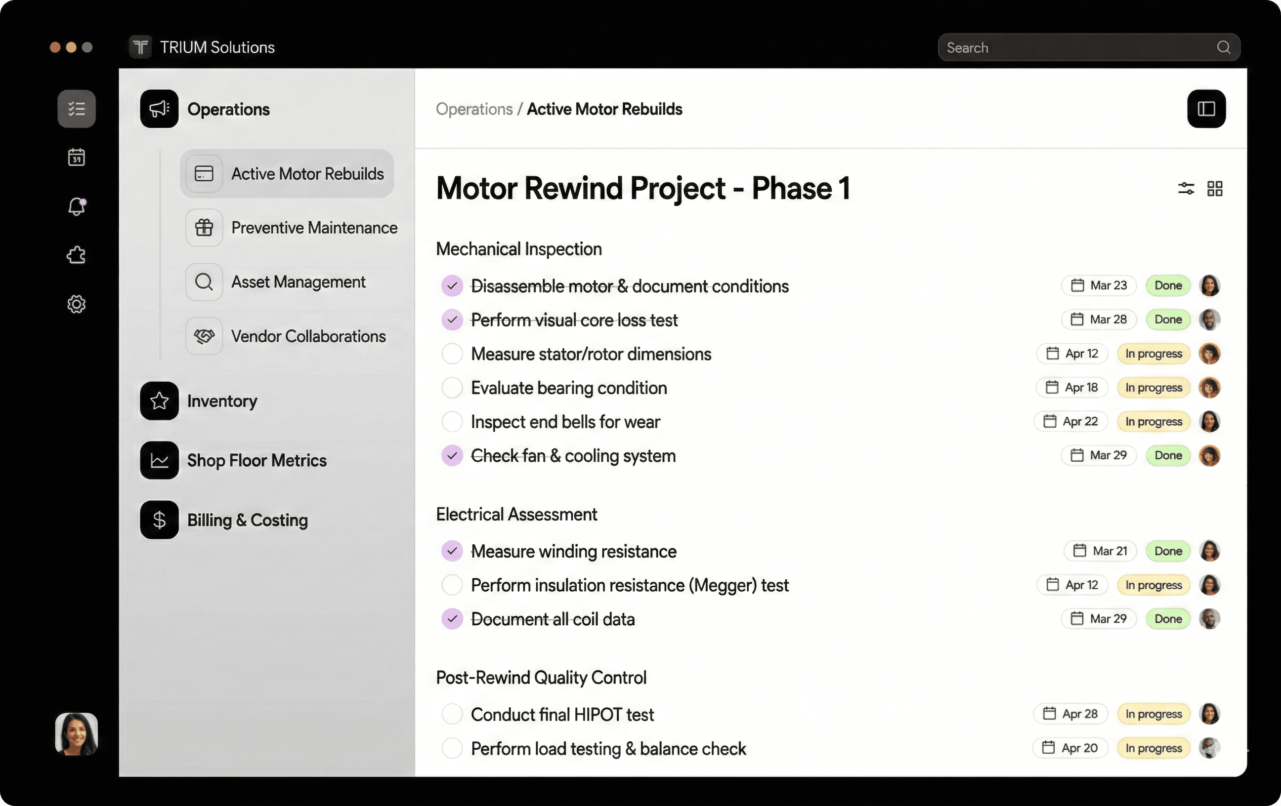 Trium Solutions workshop and equipment